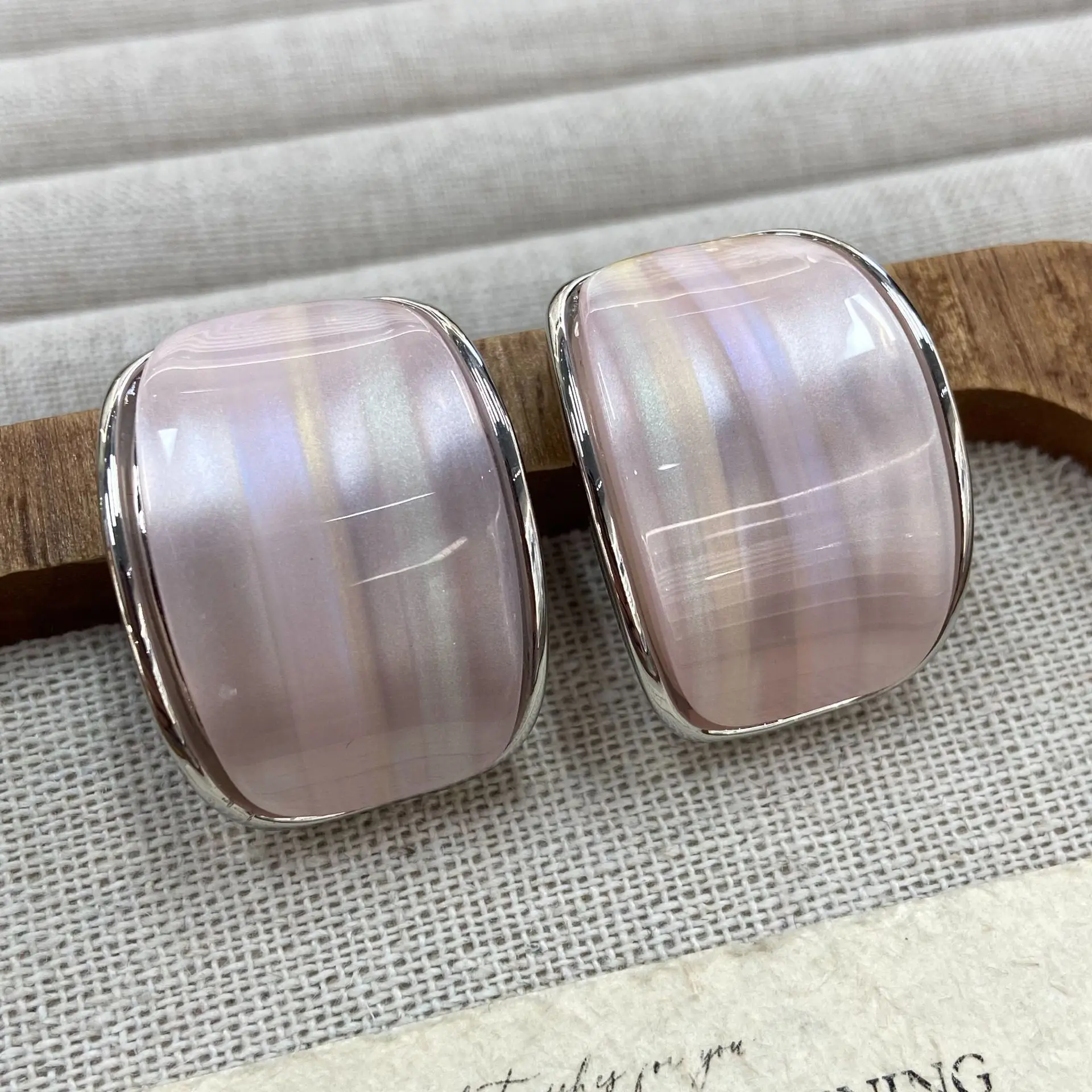 Minimalist Rectangle Drip Oil Stud Earrings Silver Metal Glossy Enamel Studs Pink Blue White Pastel Color Women Trendy Jewelry