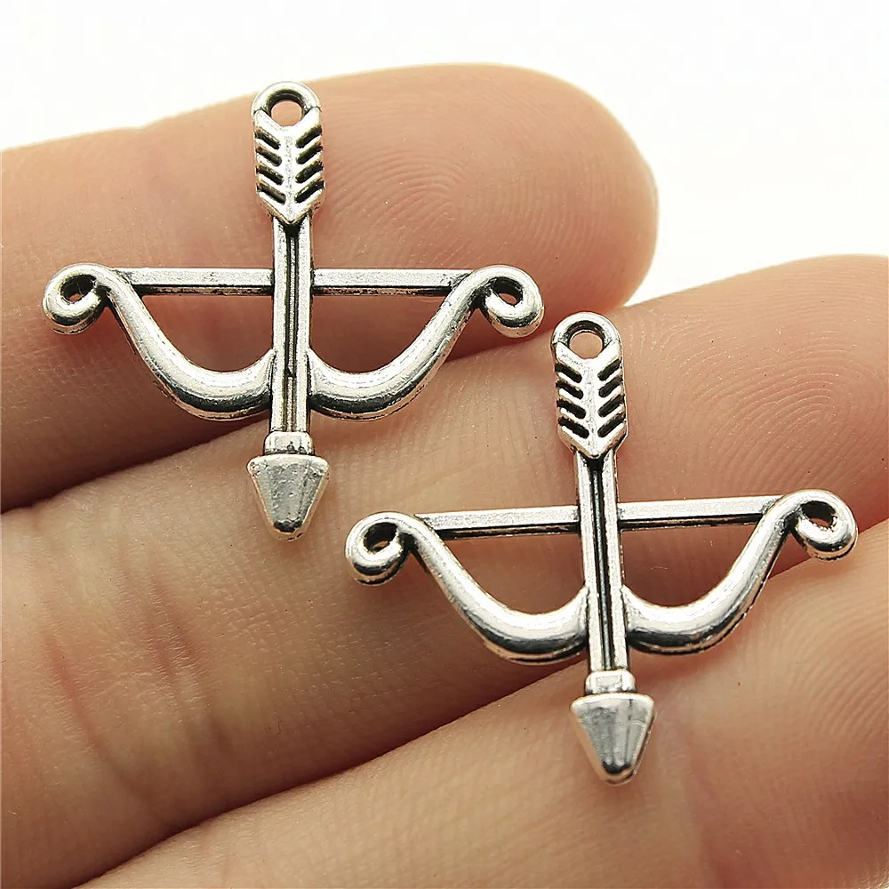 WYSIWYG 20pcs 26x25mm Zinc Alloy Bow And Arrow Charm Antique Silver Color Pendant Jewelry Diy Pendants For Necklace Bracelets