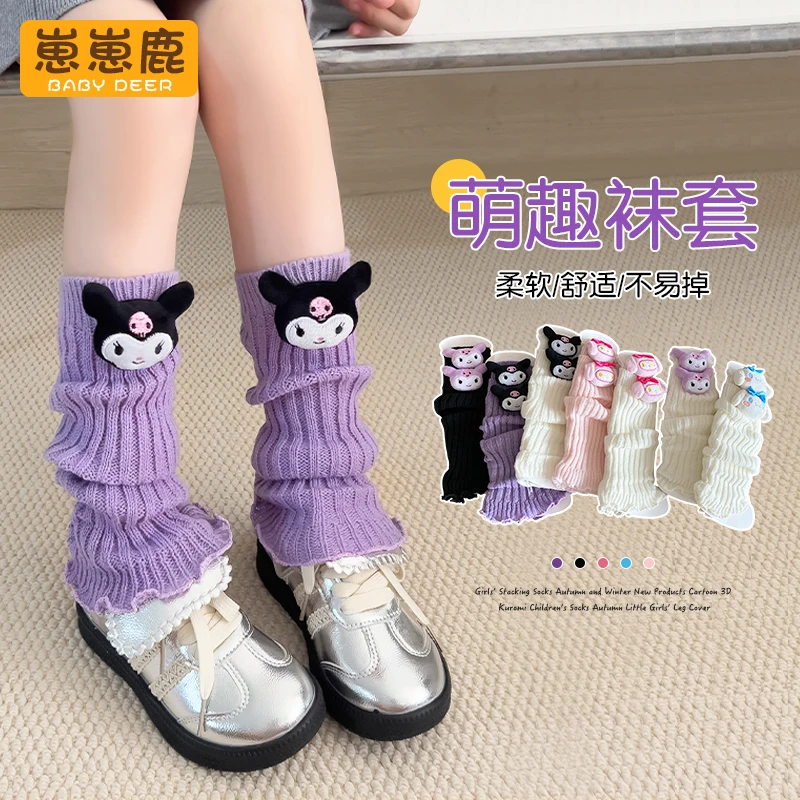 Kuromi calentadores de piernas para niña Otoño Invierno japonés Y2K Cinnamoroll Lolita calentadores de rodilla negros calcetines largos Jk calentador de piernas blanco de punto