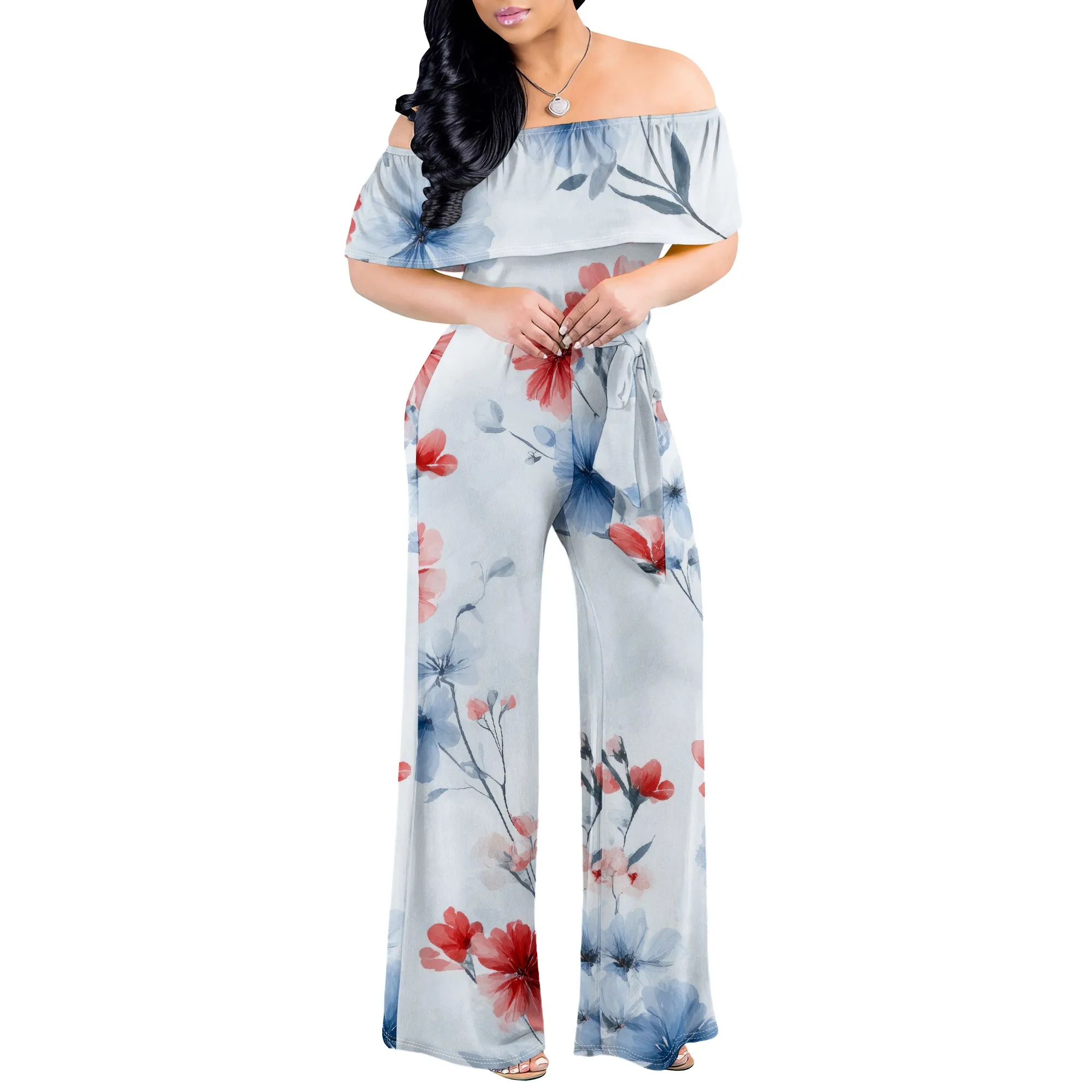 Striped Patchwork Off Shoulder Jumpsuit Women Multicolor Wide Leg Summer Streetwear Romper