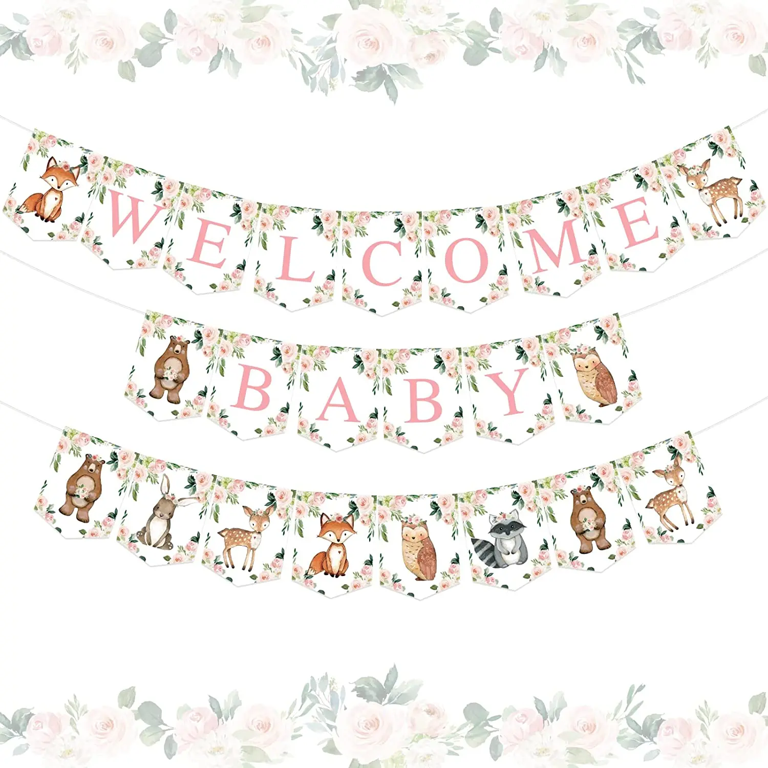 Woodland Welcome Baby Banner for Girls, It's A Girl Baby Shower Decorations with Woodland Animals, Zoo Theme Baby Shower Supplie