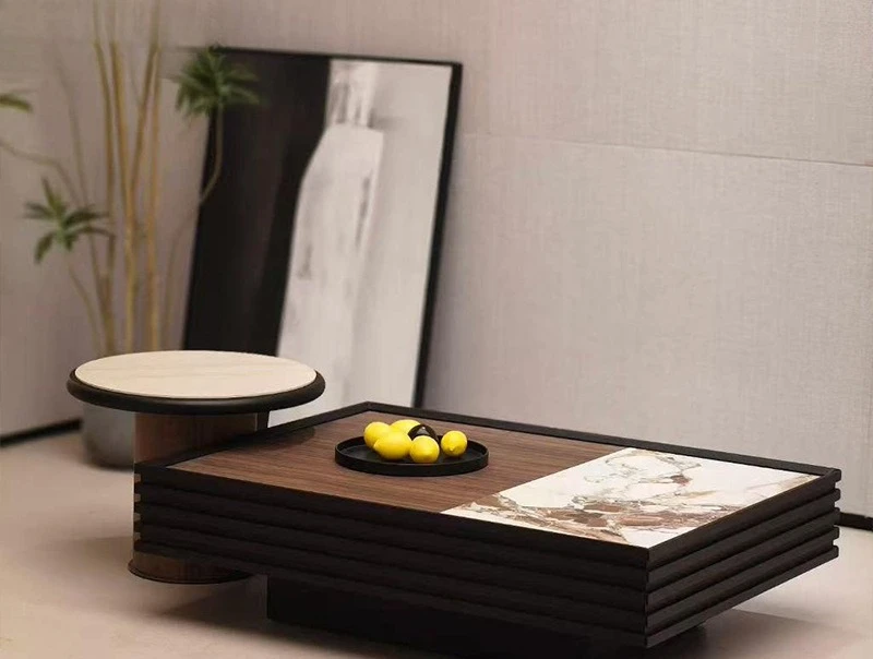 Simple coffee table combination, walnut color, storage, Italian rock slab medieval table