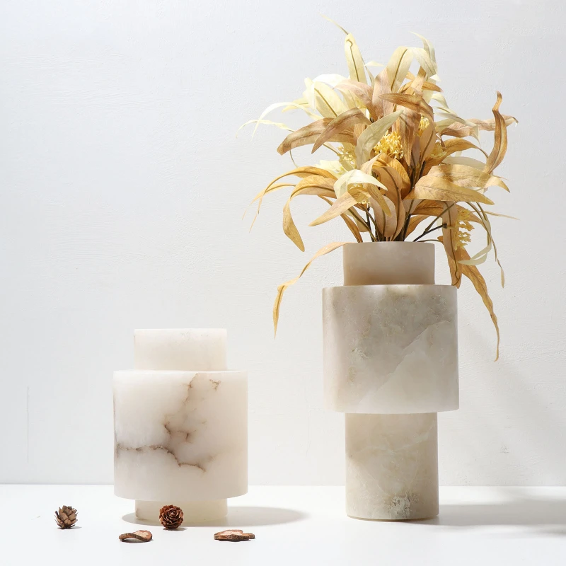 Modern Nordic white agate natural marble vase luxury Nordic vase ornaments home desktop coffee table decoration