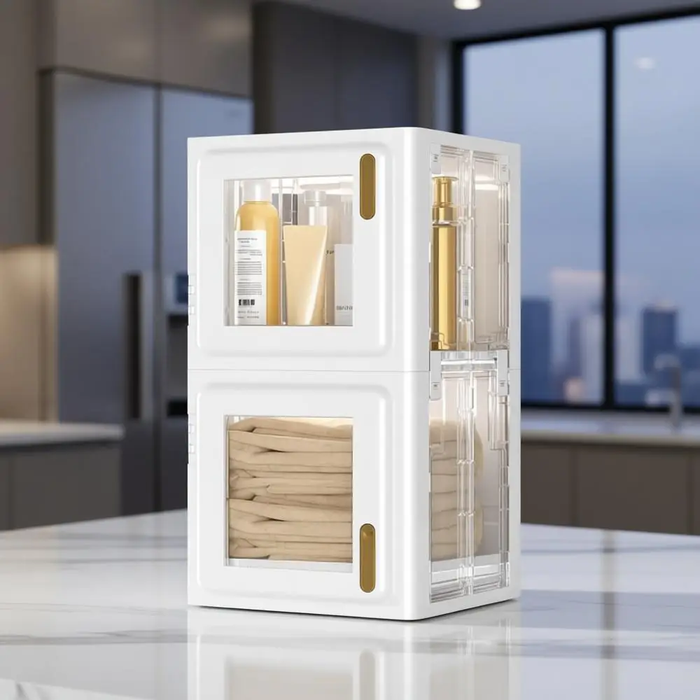 

4 Tier Tall Plastic Slim Storage Cabinet with Lockable Wheels, Adjustable Shelves, Anti-Tip for Bathroom, Living Room, Laundry R