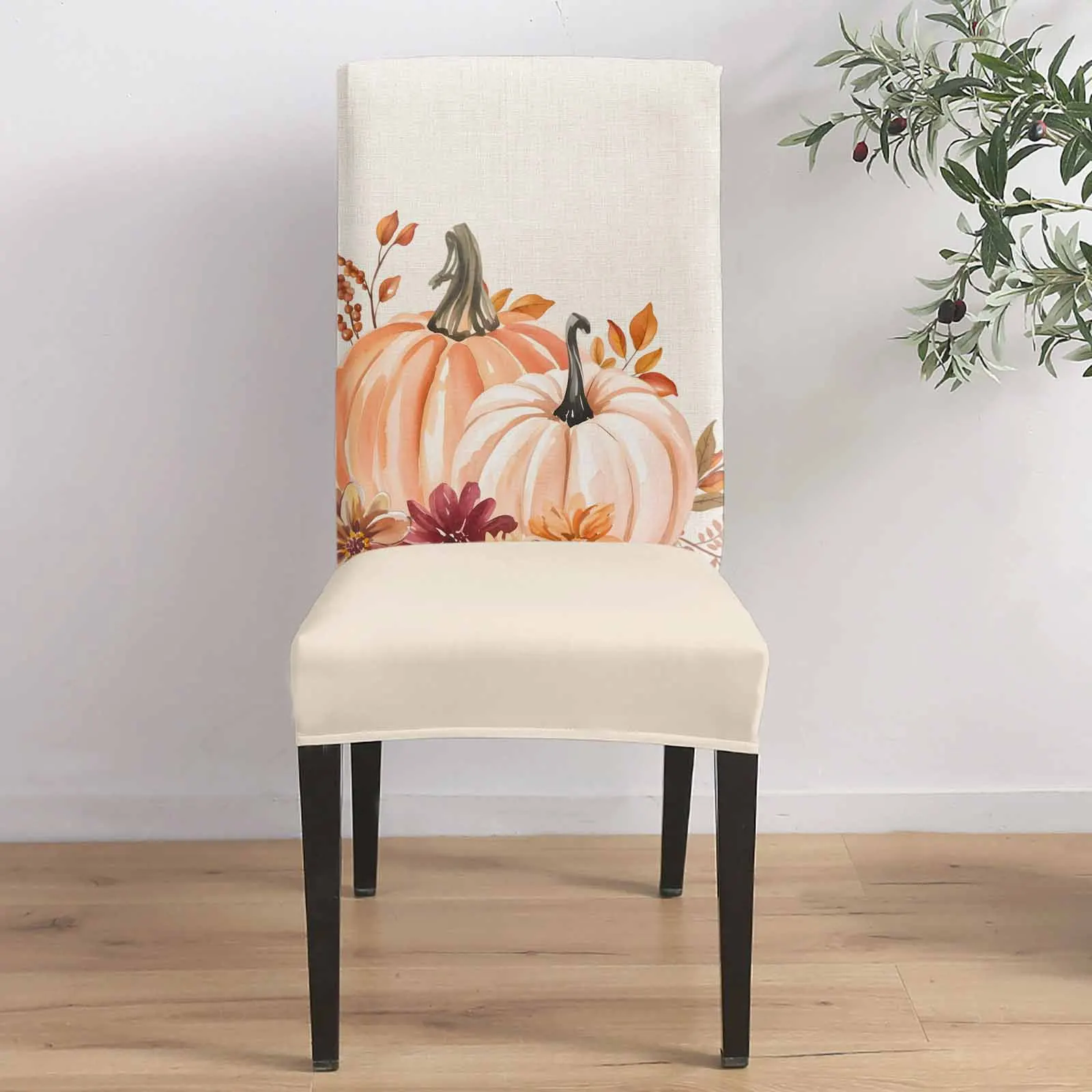 

Linen Bottom Autumn Pink Pumpkin 4/6/8PCS Spandex Elastic Chair Case For Wedding Hotel Banquet Dining Room