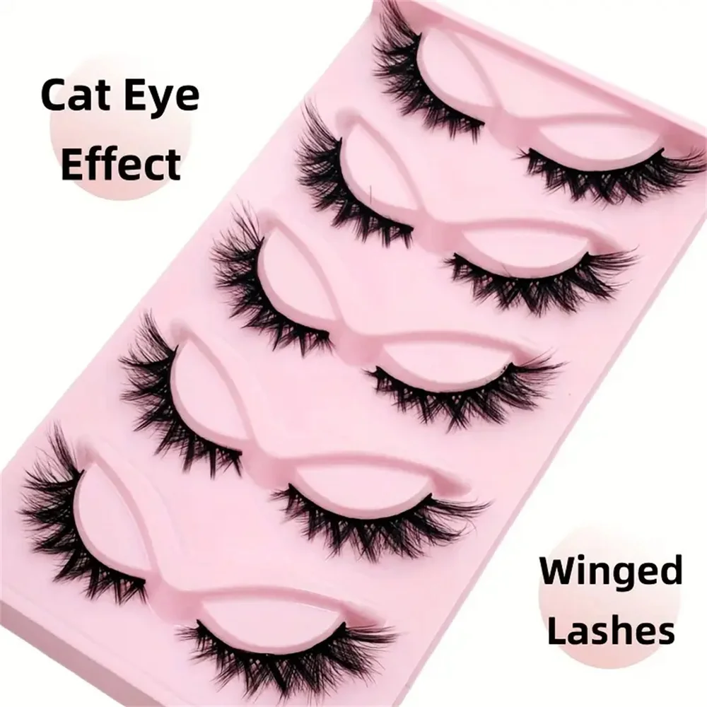 Cat eye Eyelashes 3D Natural False Lashes Fluffy Soft Cross 5 pairs Manga Lashes Wispy Natural Eyelash Extension Makeu