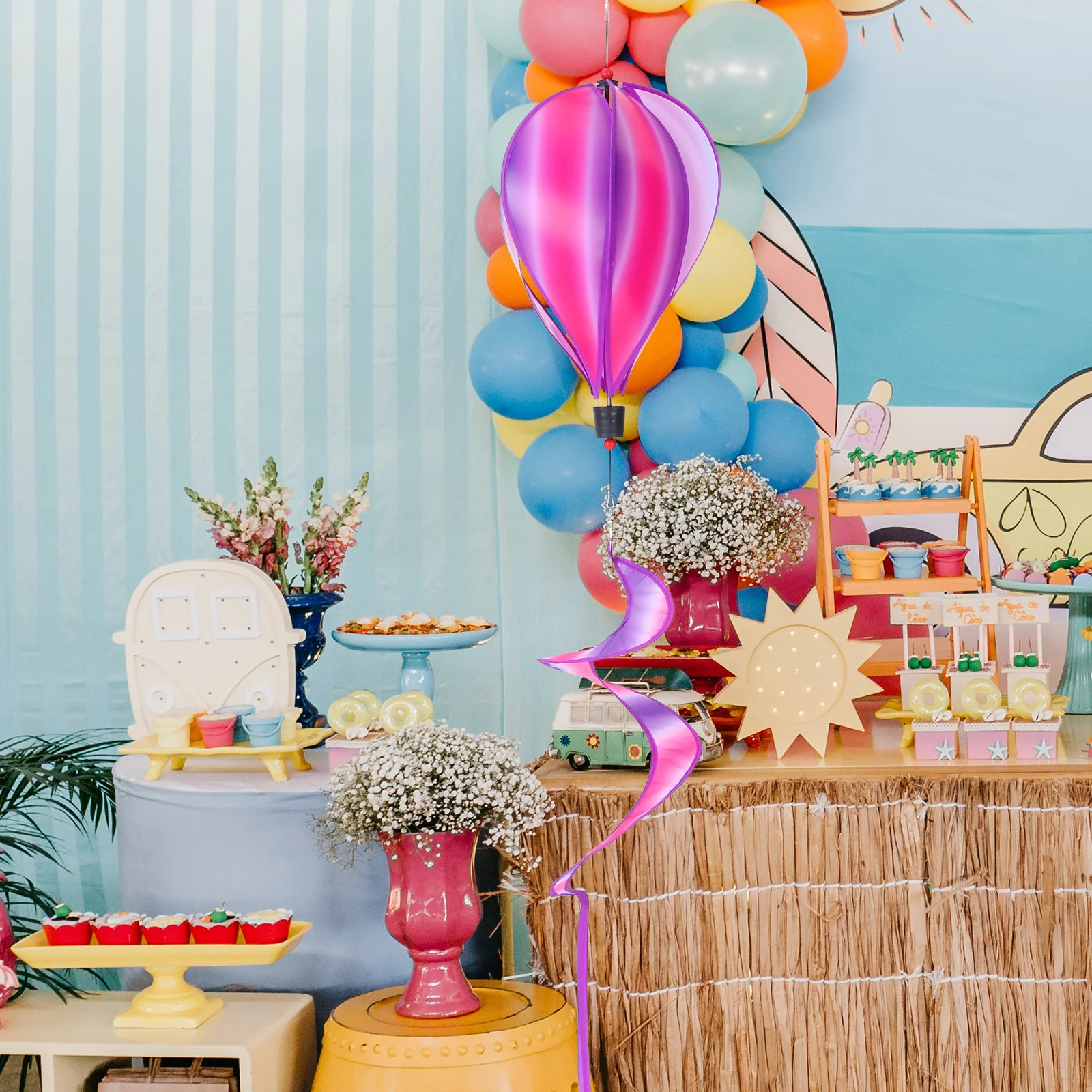 

Spiral Balloon Windmill Color in Motion Rotating Decor Made of Cloth Material Safe Environment Friendly Outdoor Layout Balloon