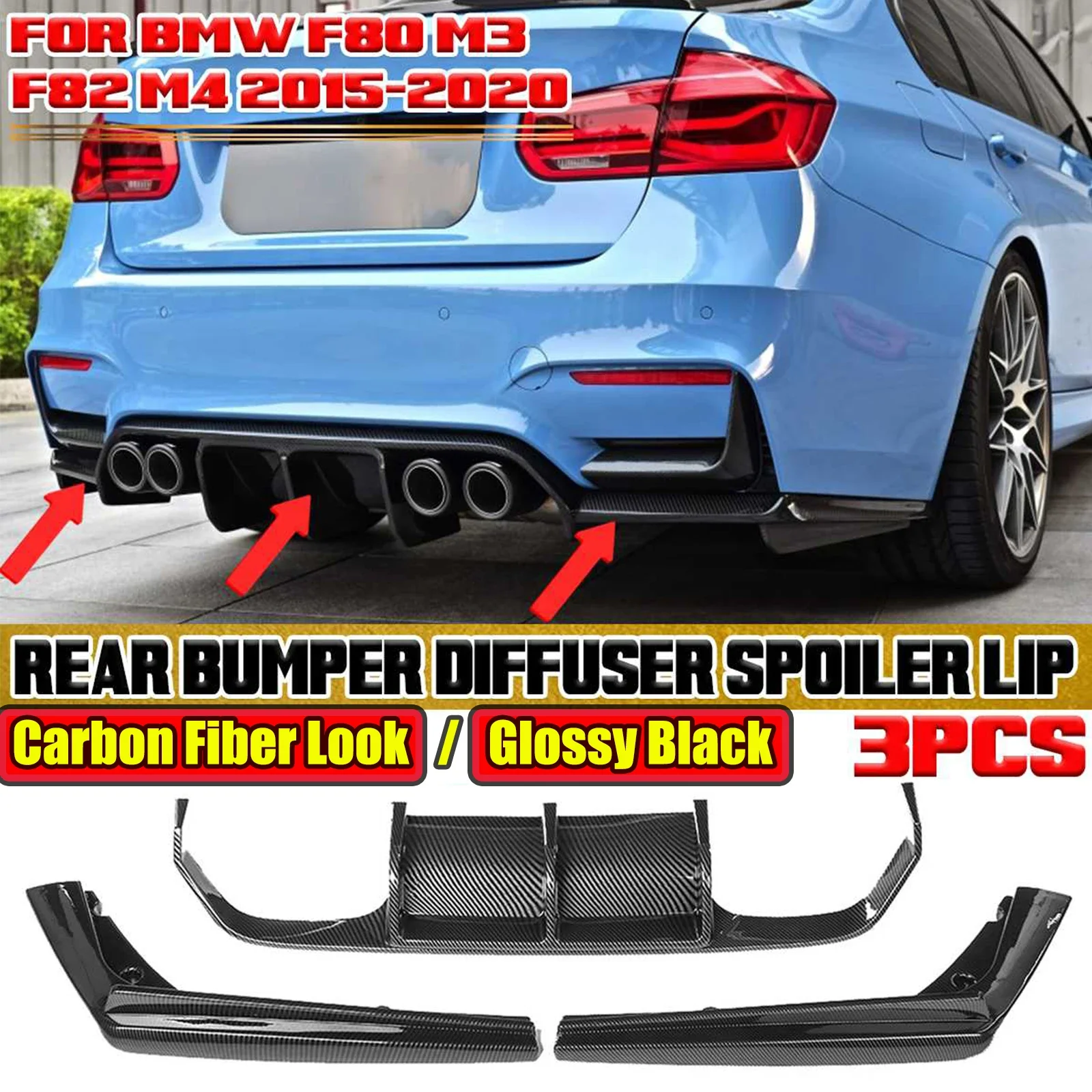

Car Rear Bumper Diffuser Spoiler Lip Splitter Rear Bumper Lip Protector Guard For BMW F80 M3 F82 M4 2015-2020 Carbon Fiber Style
