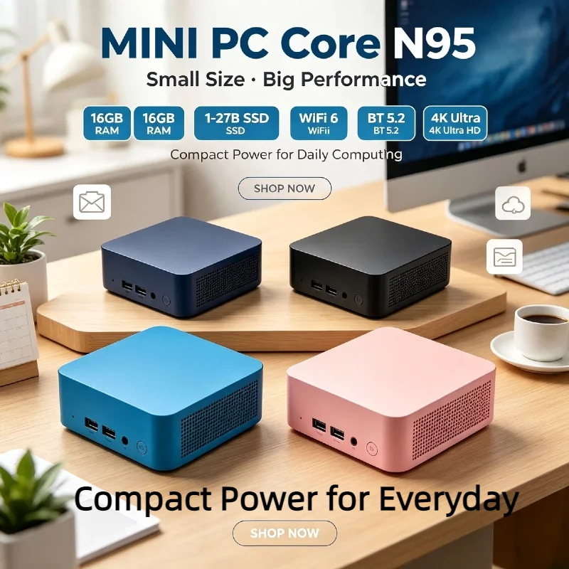 N95 Intel 2026 Portable Mini PC 16GB DDR4 2TB NVMe SSD 4C4T 3.4GHz Triple 4K HDMI WiFi6 Efficient Cooling Desktop Office Xtreme
