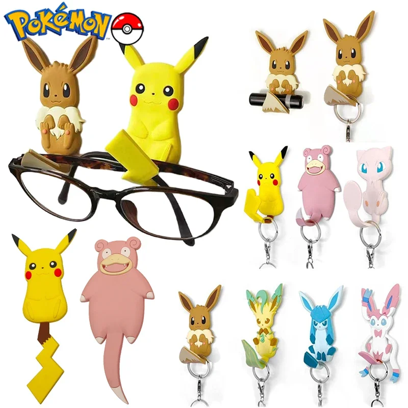 Creativity Pokemon Pikachu Wall Hook Cartoon Eevee Key Hooks Slowpoke Mew Bathroom Kitchen Sticky Wall Hooks Offices Key Holder