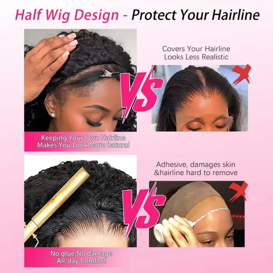 Burmese Curly Half Wig Human Hair Wig 3 In 1 Seamless Flip Over Half Wigs Beginner Friendly Glueless Wigs Human Hair With Spiral End Elastic Drawstring Wear And Go Wig Natural Color view 8