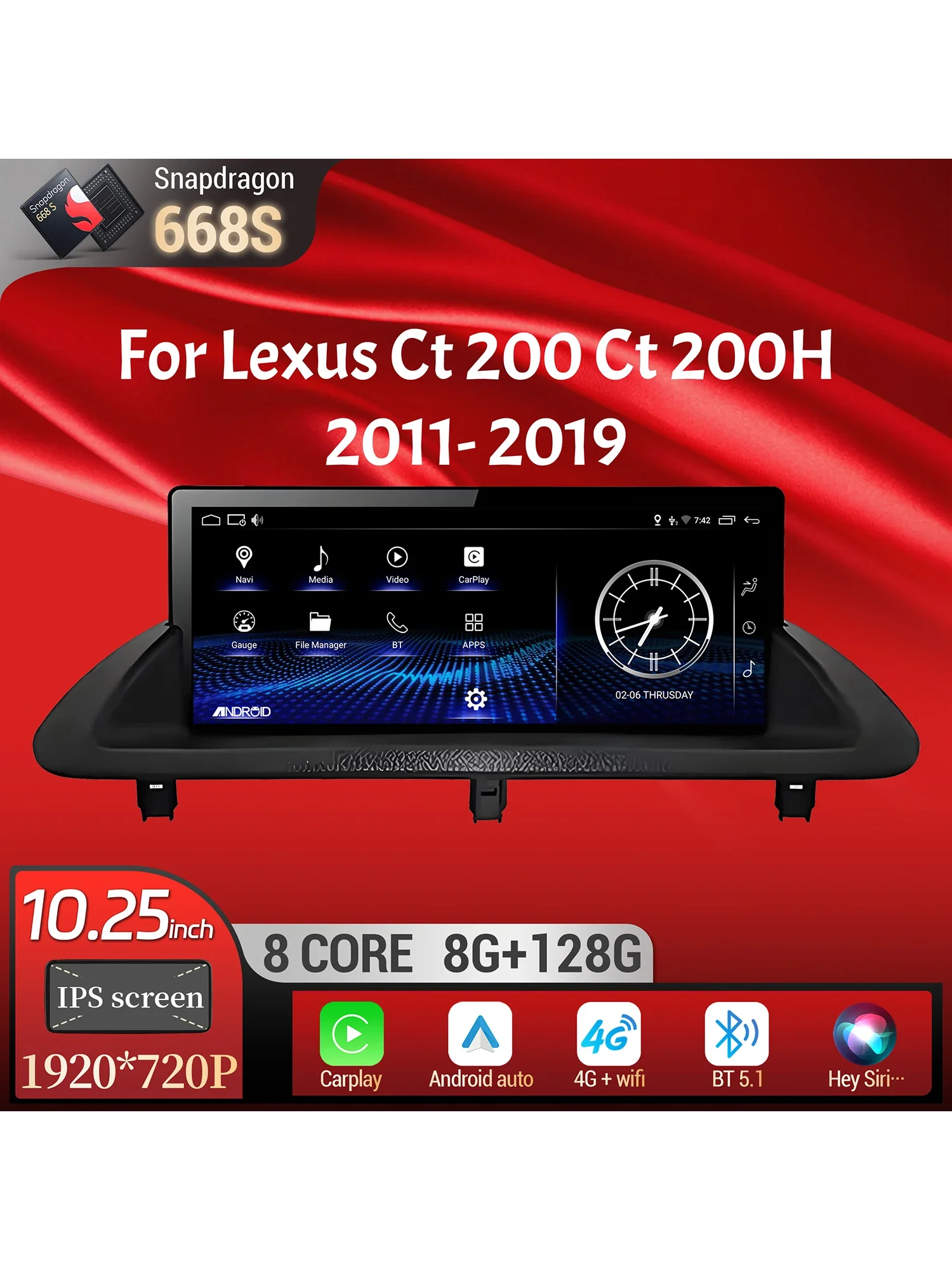 10.25 inch Voor Lexus Ct 200 Ct 200 H 2011-2019 Android 14 Autoradio Multimedia Navigatie Draadloze Carplay Snapdragon 668 S Scherm - afbeelding 2