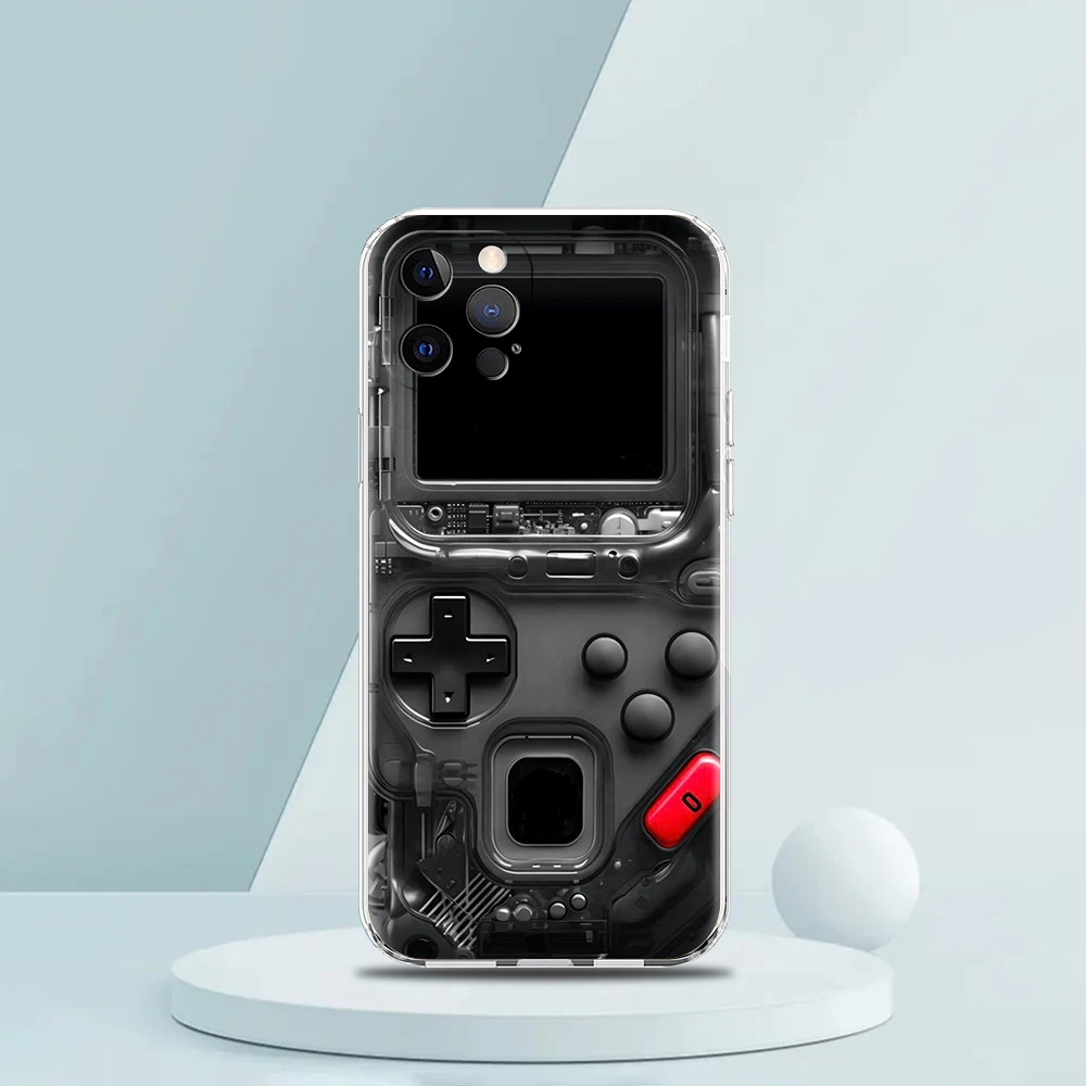 حافظة هاتف شفافة ناعمة من البولي يوريثان لهاتف آيفون 16 15 14 13 12 11 Pro Max XR 8 7 Plus XR نمط وحدات تحكم الألعاب المطلية