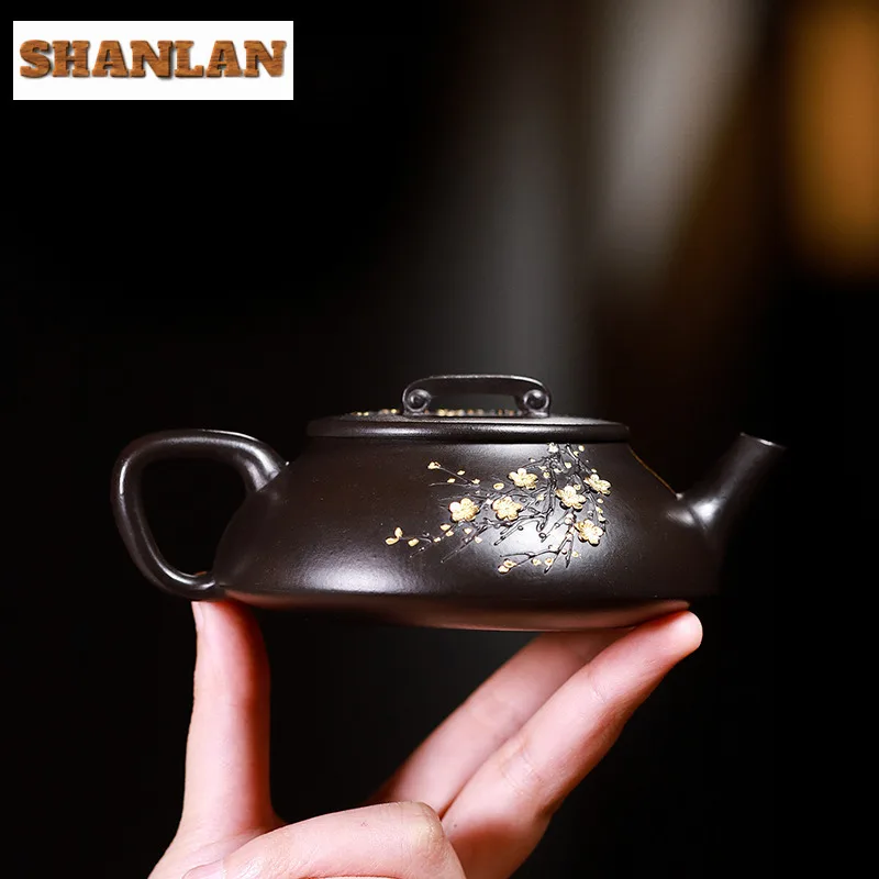 190ml Yixing Purple Clay Teapot Handmade Stone Scoop Pot Raw Ore Dahongpao Reducing Roasting Mud Kettle Strainer Zisha Tea Set