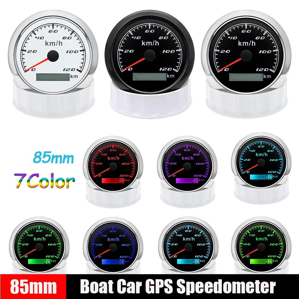 

30 60 120 200KMH Custom 85mm GSP speedometer for Car Boat 12V 24V With Antenna 7 Colors Backlight Odometer 0~200KMH Speed Gauge