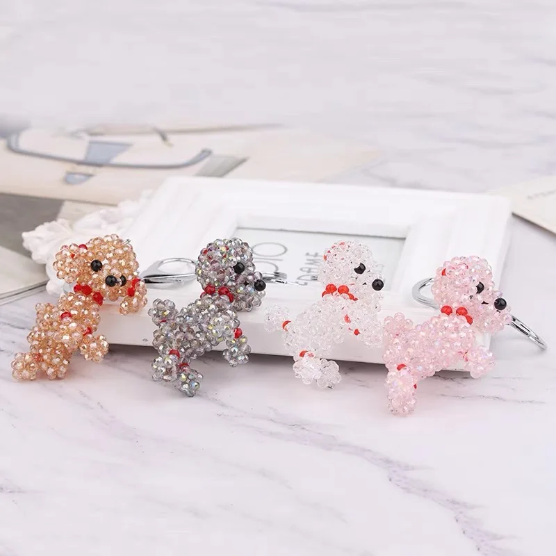 New Cute Teddy Dog Hand Knitting Beaded Key Chain Women Girls Crystal Healing Craft Collection 1PCS