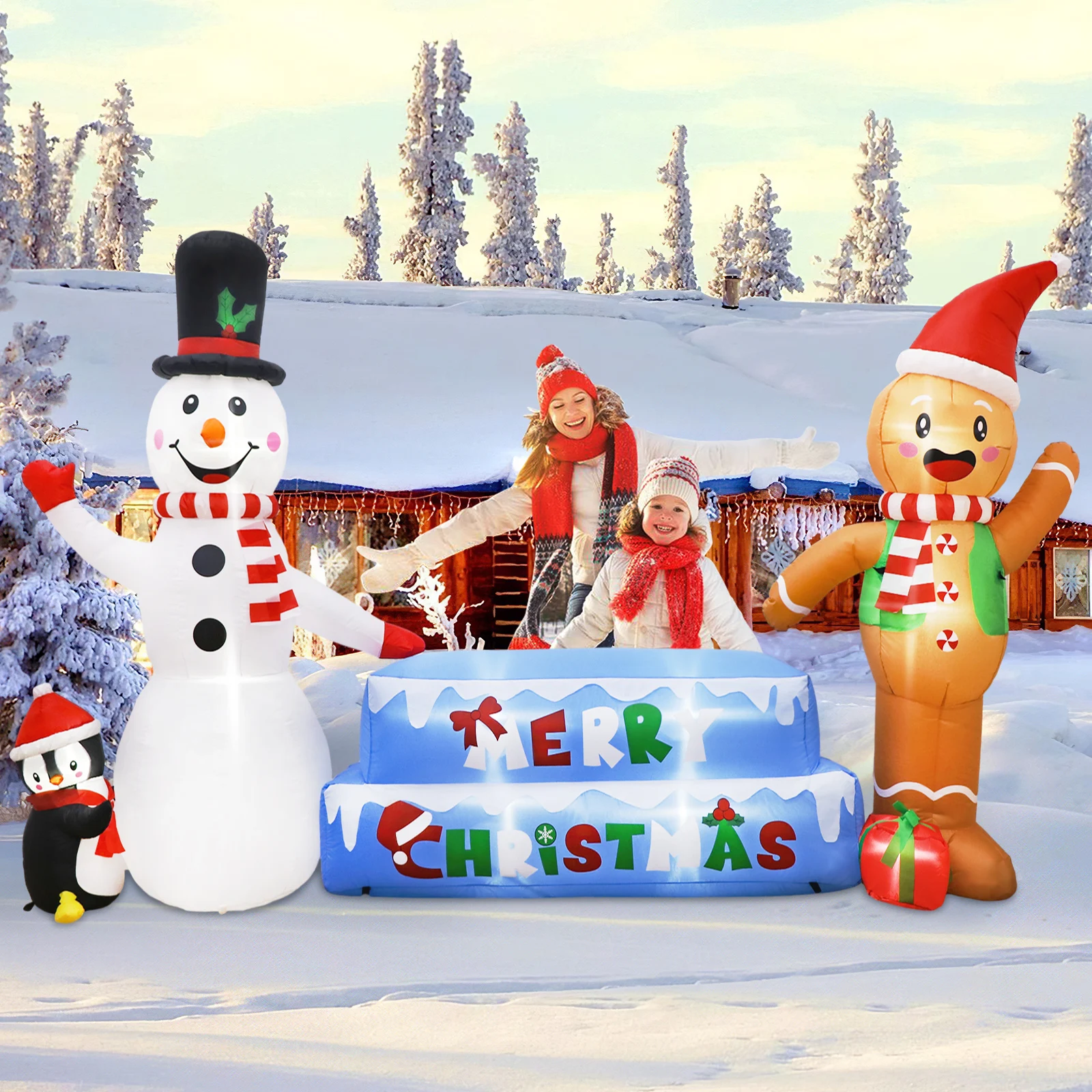 10ft Inflatable Snowman Christmas Inflatables Outdoor Decoration Snowman Inflatable Gingerbread Man Christmas Blow Up Yard Decor