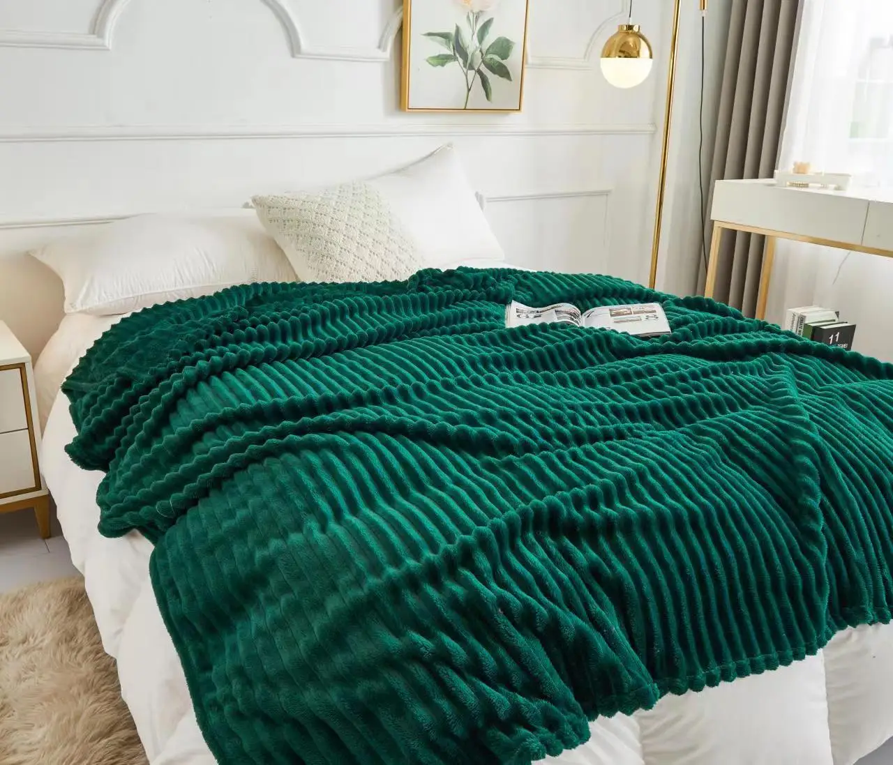 New Upgraded Thick Flannel Rabbit Fur Nap Blanket with Thick Striped Magic Fur Imitation Rabbit Fur Blanket Sofa Throw Blanket