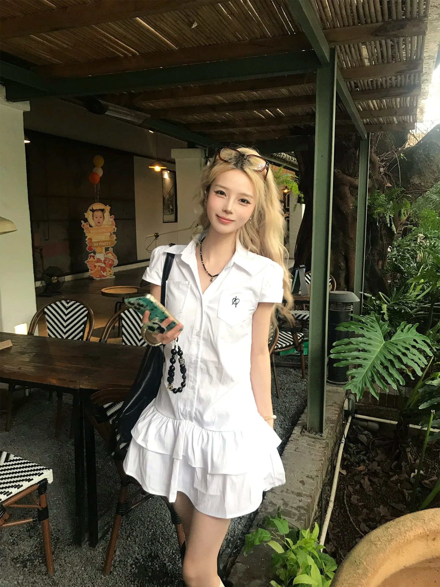 

White Original College Style Sweet And Spicy Pleated Summer New Women's Slim Fit Dress A-Line Skirt Short Sleeve Casual