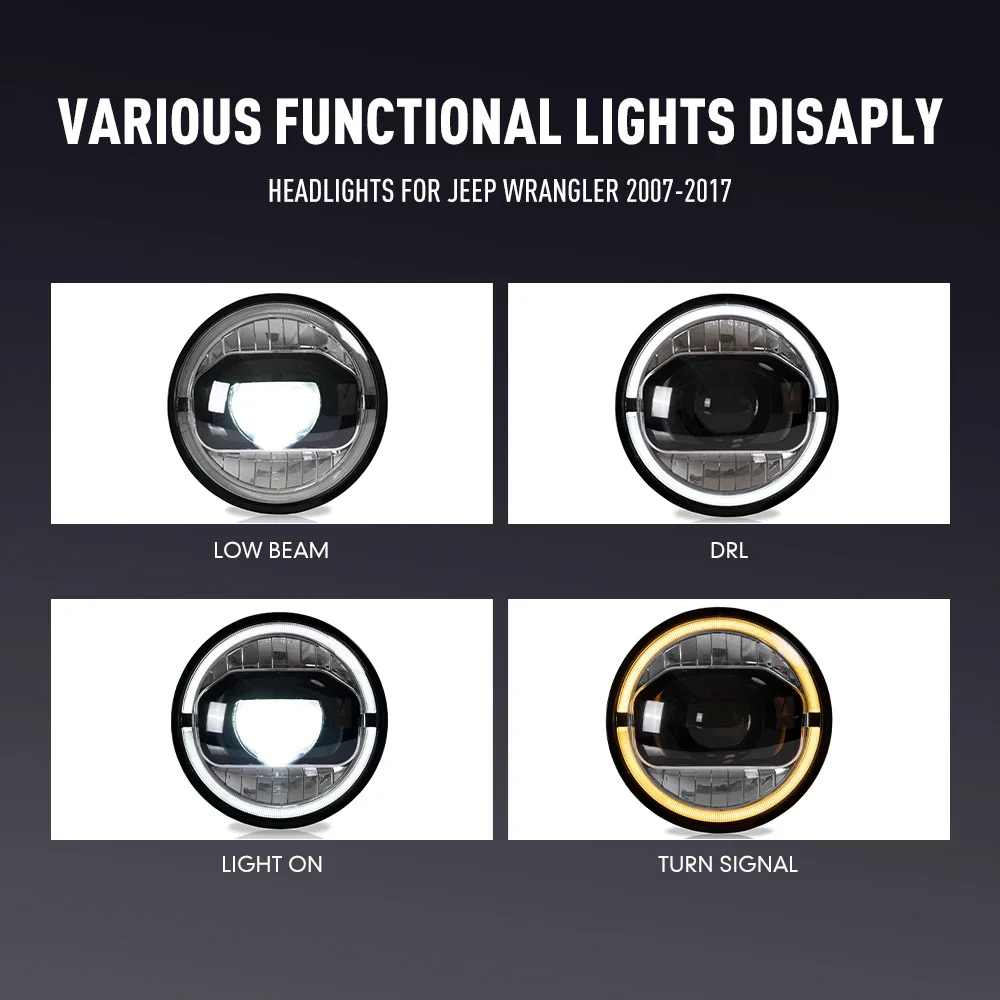 Пара светодиодных автомобильных фар в сборе для Jeep Wrangler 2007-2017, фары DRL, тюнинговый сигнал Plug and Play, передняя фара