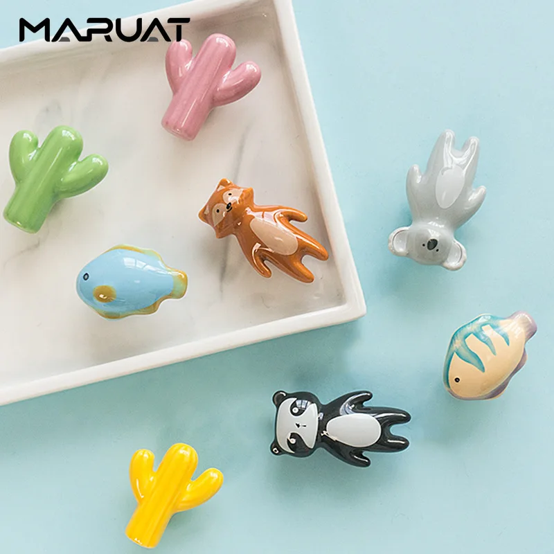 Cartoon Animals Kid\'s Ceramic Drawer Furniture Knobs Children Cute Cabinet Pulls Dresser Knob Cupboard Handle Furniture Handles