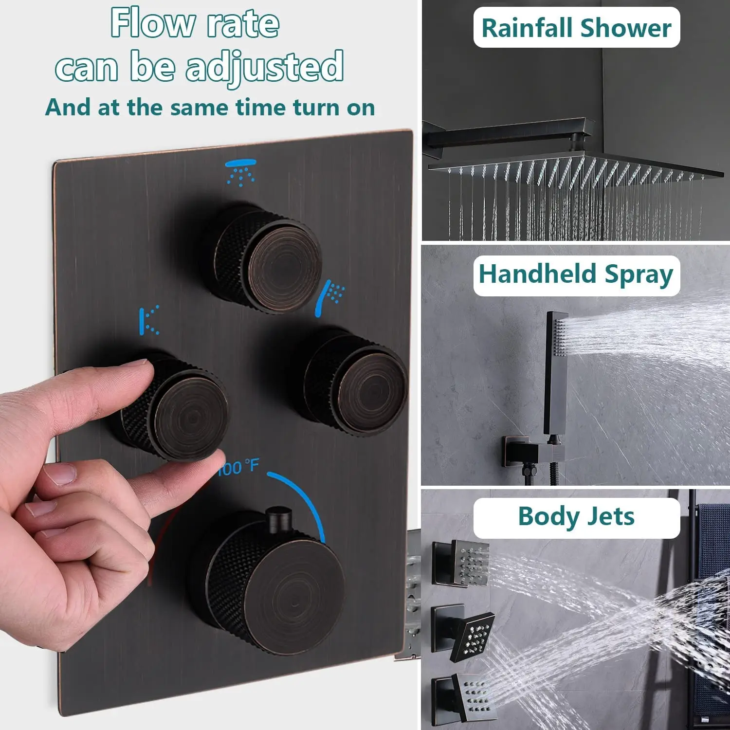 Oil Rubbed Bronze Thermostatic Multi-function Bathroom Large Hotel  Rain Shower System