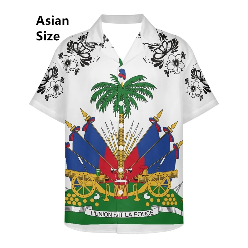 

Men Shirt Summer 3D Printed Hawaiian Mens Shirt Haiti Independence Anniversary Ayiti Flag Of Arms Shirt Casual Trendy Women Tops