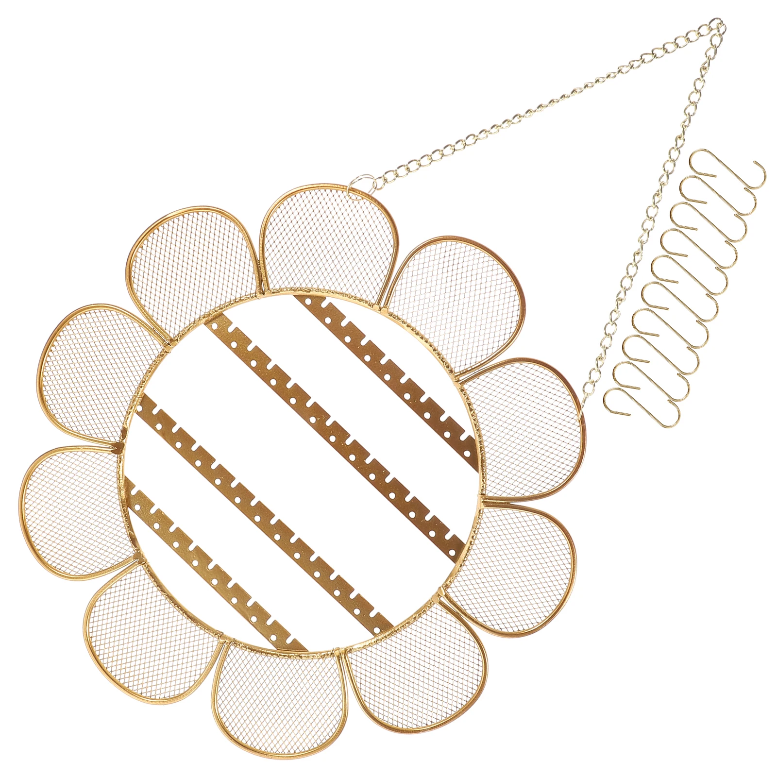 

Golden Iron Jewelry Wall ganizer Earring Necklace Holder Display Sunflower Shape Hanging Storage Rack for Women Safe Secure