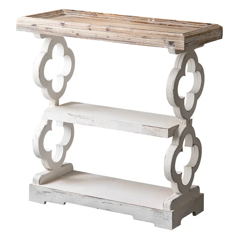 American solid wood small Xuanguantai dessert shop decoration retro homestay floor flower stand