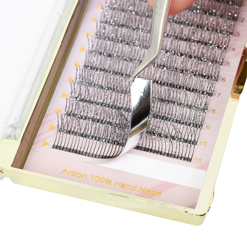 ARISON Glitter Eyelashes 12 Rows Colorful Lashes Pink Sliver Colorful Eyelashes Extension Supplies Individual Lashes Makeup Tool