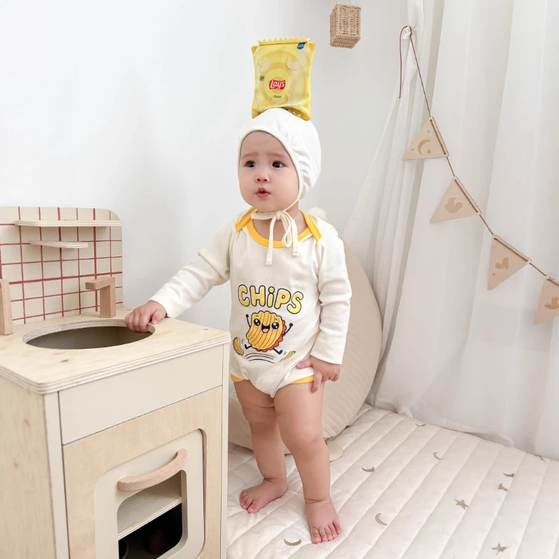 

MINISO Potato Chip Shape Boys Girls 25 Autumn Korean Baby Onesie Set Romper Long Sleeve Fart Coat Jumpsuits 0-1 Years Bodysuits
