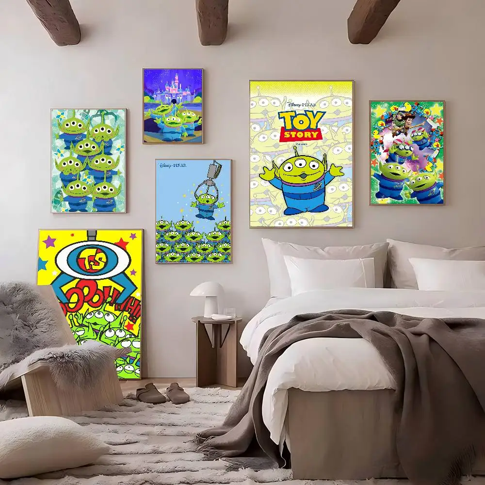 Pósteres de anime de alienígenas lindos en lienzo, pegatinas de papel blanco, decoración DIY para habitación, bar, cafetería, estilo Kawaii