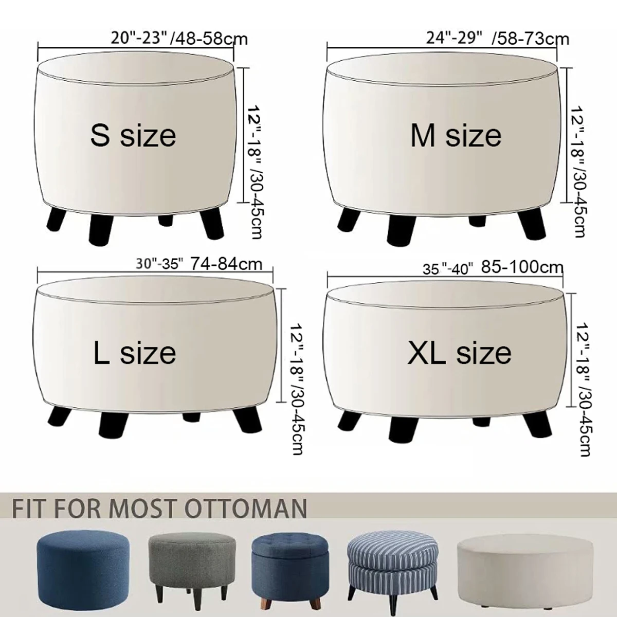 Real Velvet Plush Fabric Round Ottoman Slipcover Footstool Protector Covers Storage Stool Ottoman Covers