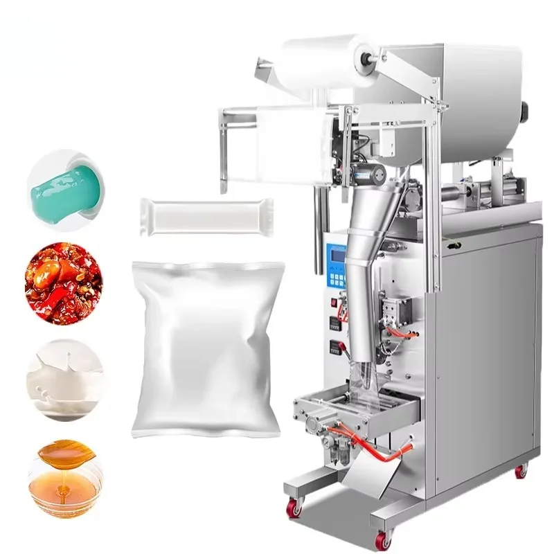 Máquina automática comercial de llenado y sellado de salsa, aderezo para ensaladas, jengibre, ajo, maní, mantequilla, embalaje de bolsas