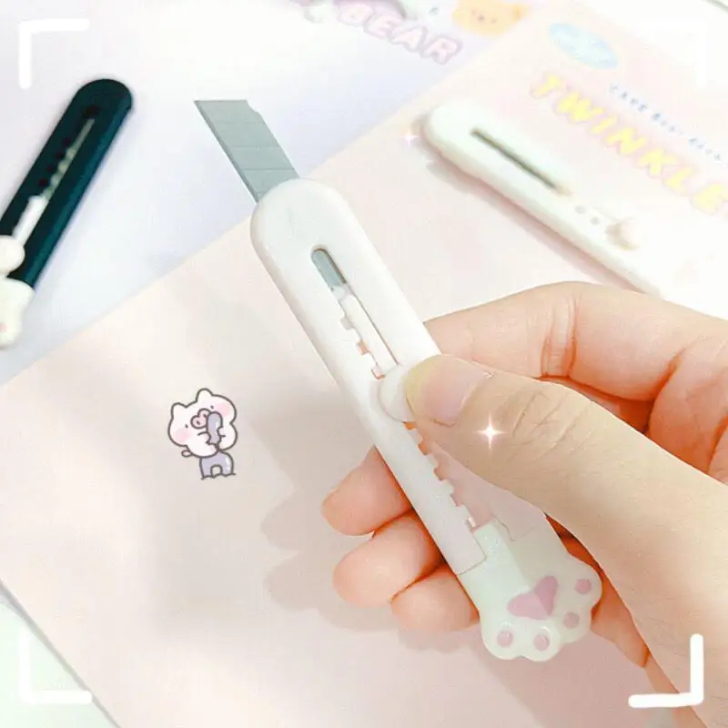 Mini cuchillo de bolsillo Kawaii con forma de pata de gato, cortador de papel, hoja rellenable, papelería, gran oferta