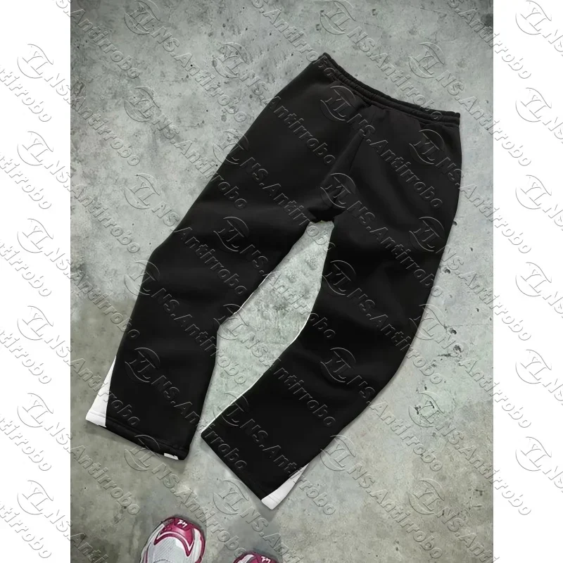 Men's Casual Street Style Trendy Cross Print Fashionable Black and White Color-Block Design Sweatpants Men Pants