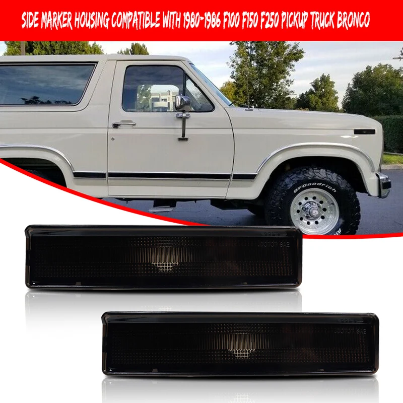 Car Front Bumper Side Marker Turn Signal Light Housings For 1980-1986 Ford BRONCO, F-100, F-150, F-250, F-350, No Bulb / Socket