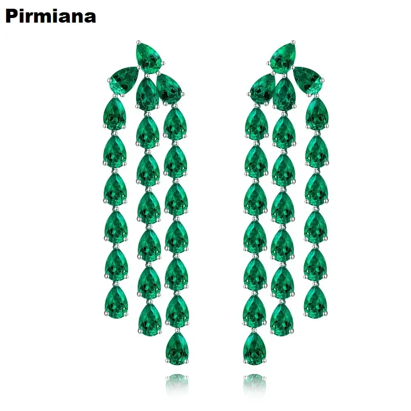 

Pirmiana New Colombia Color Lab Grown Emerald Earings 925 Sterling Silver Jewelry for Women