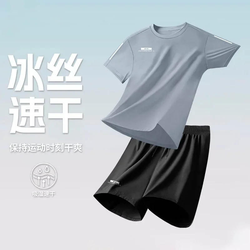 Eisseide Sportset Damen Sommer Lauf- und Badminton-Set, Kurzarm-T-Shirt, Fitnesskleidung, Trainingsshorts
