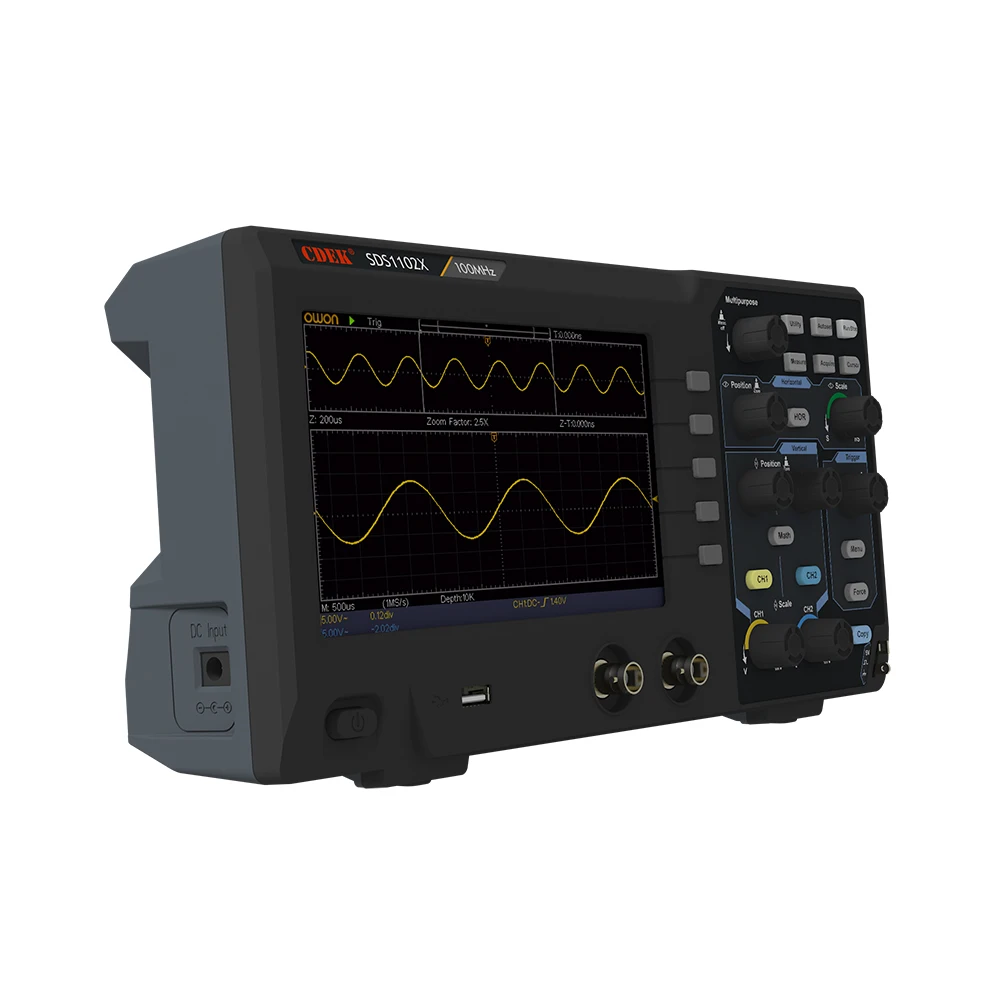 CDEK SDS1102X الرقمية Oscillosco 2 قنوات 100 ميجا هرتز عرض النطاق الترددي المحمولة Osci 7 بوصة LCD USB تستر متر