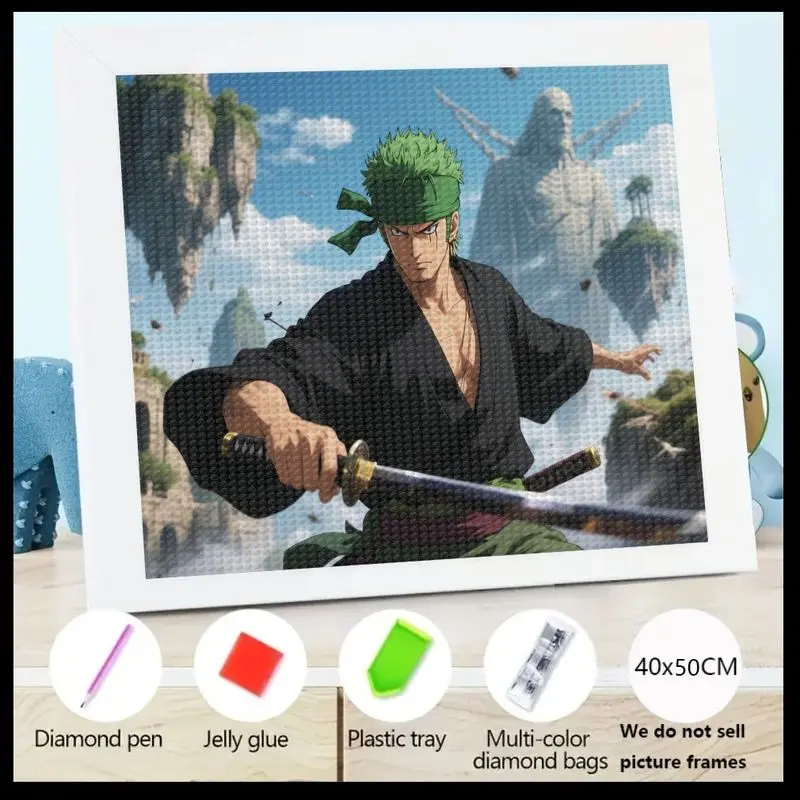 

1 шт. Roronoa Zoro One Piece Anime 5D Full Drill Набор для алмазной живописи, DIY Фехтовальщик Персонаж Драгоценный камень Художественный набор для взрослых и подростков, Человек