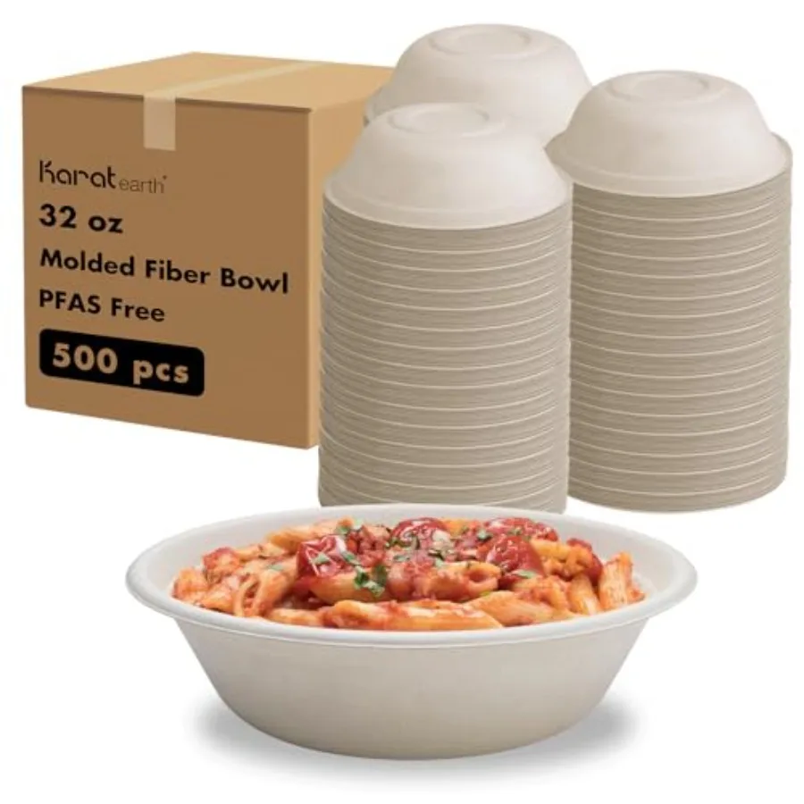 PFAS Free Bagasse Round Bowl, Druable and Microwaveable, Natural color - 500 pcs