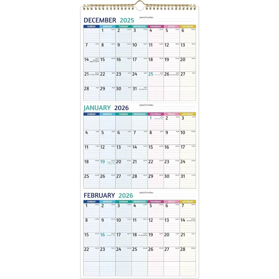 

2026 Wall Calendar - 3 Month Calendar 2026 Vertical Jan 2026 - Dec 2026 3 Month Wall Calendar 2026 11 x 26 In Open 2026 Calenda