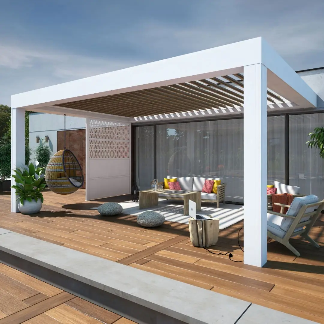 

Альтанка на заказ, расширенная структура, фиксированная люверд, настенная биоклиматическая ручная регулируемая жалюзированная крыша, уличная алюминиевая беседка