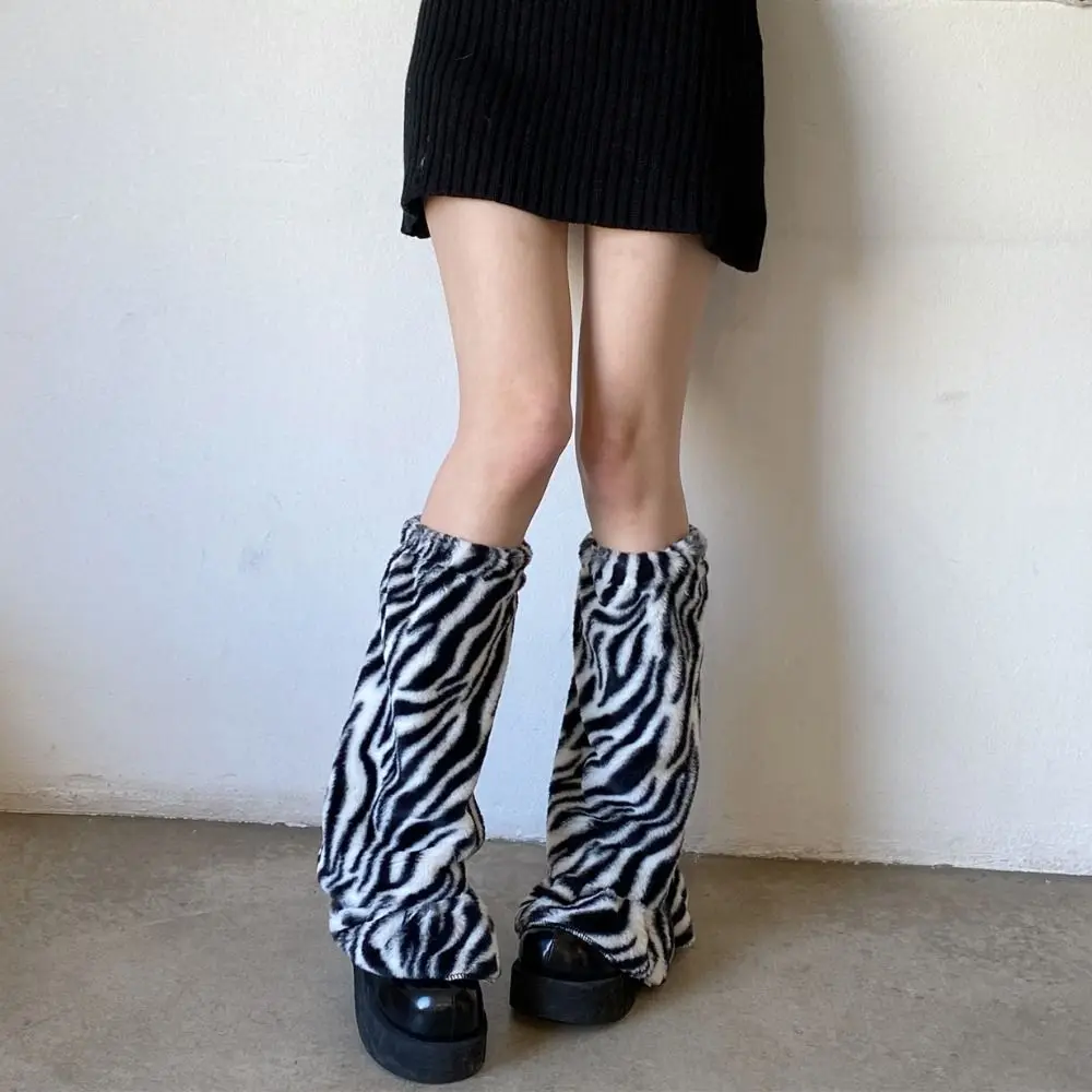 

Soft Leopard Print Winter Leg Warmers Y2K Dot Stripe Plush Leg Coverings Lolita JK Pleated Long Stockings Spicy Girls