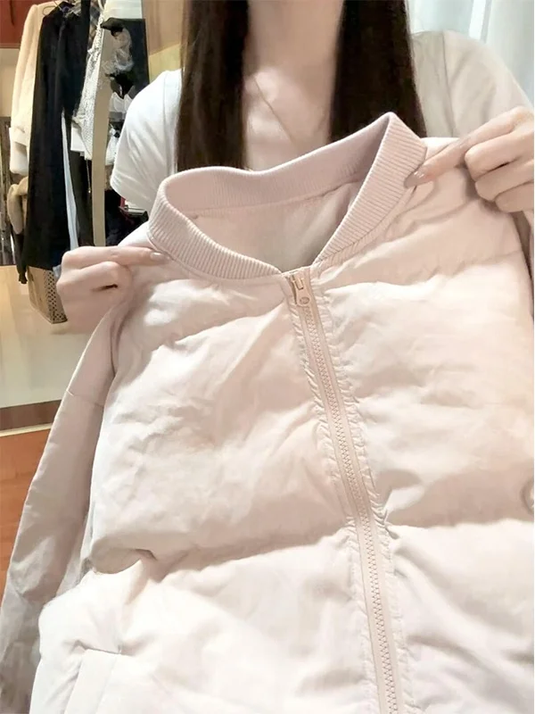 

Korean Style Short Sweet Cute Pink Warm Long Sleeve Cotton Jacket Women's Winter New Bread Style Cotton Coat Loose Fit Zipper