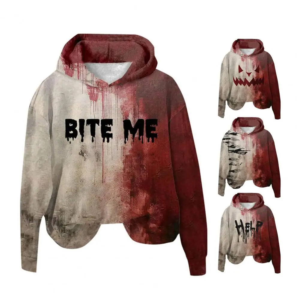 

Retro Hoodie Vintage Halloween Haunted House Women's Hoodie with 3d Bloodstain Print Cosplay Top for Long Sleeves Loose for Fall