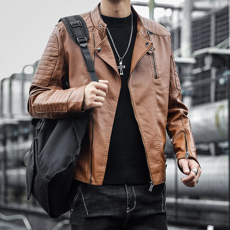 

Men's Leather Jackets 2024 Winter Thick Fleece Lining Motorcycle Biker Pu Leather Coat Casual Loose Fit Faux Jacket For Men