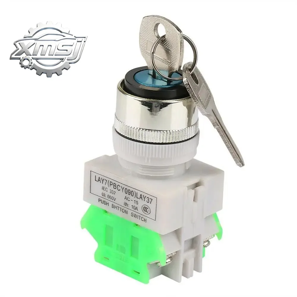 LAY37 AC 380V 10A DPST 2 posiciones 3 posiciones Selector giratorio interruptor de bloqueo de llave 2no LAY7