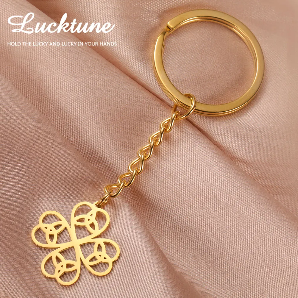 Lucktune Viking Celtic Irish Knot Keychain Stainless Steel Four Leaf Clover Amulets Witch Moon for Women Men Jewelry Lucky Gifts